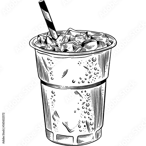 Hand drawn Iced Coffee in a Cup Sketch Illustration