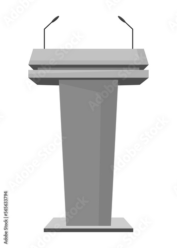 Tribune. Stand or debate podium with microphone for speech. Rostrum for business presentation or conference speech tribune. Empty platform for speakers