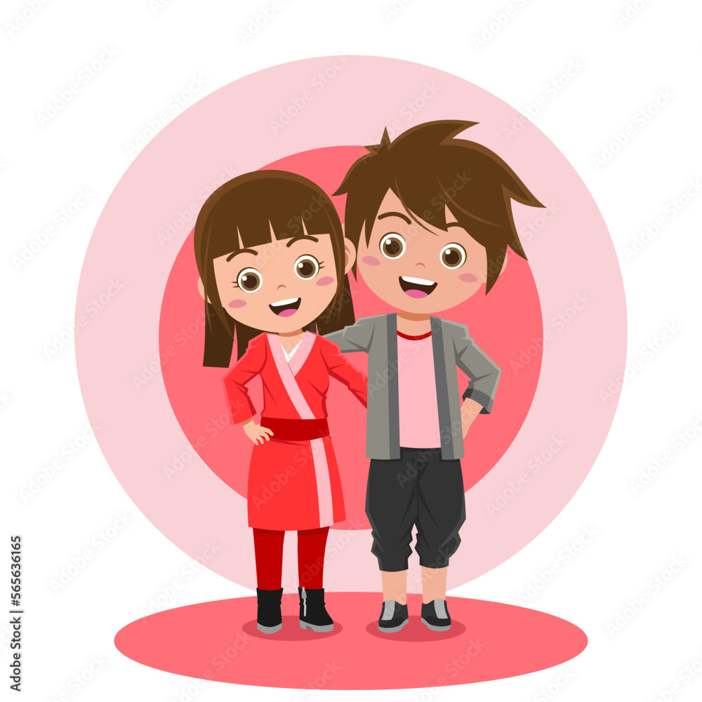 Cute Boy and Girl Celebrating Valentines Day, Background in Separate Layers for Easy Editing Cute Boy and Girl Celebrating Valentines Day, Background in Separate Layers for Easy Editing