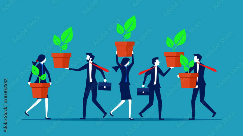 company has a common concept of building growth together. Cultivation and conservation of nature. business concept vector illustration