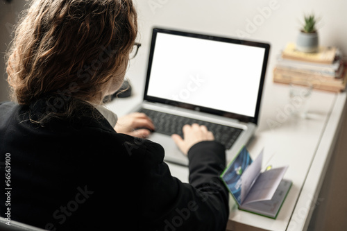 businesswoman working on laptop ,focusing on typing