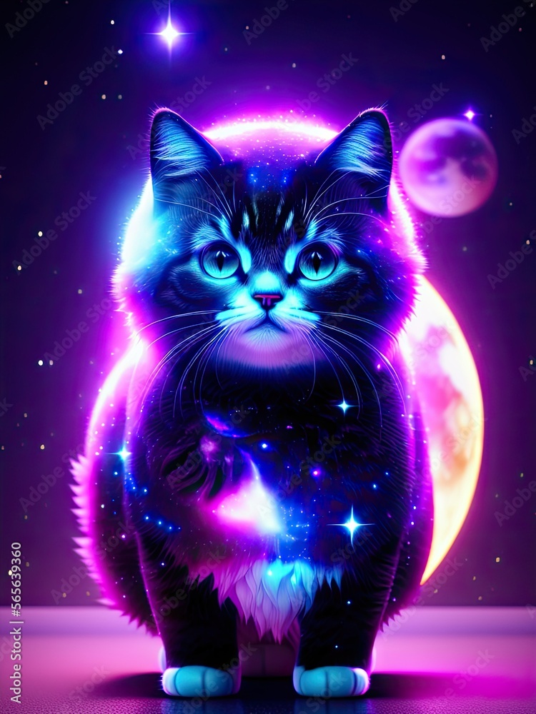Fototapeta premium A cat in space. Space cat