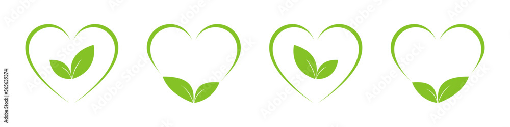 Green leaf in the heart. Set of illustrations Green leaf in the heart. Set of illustrations