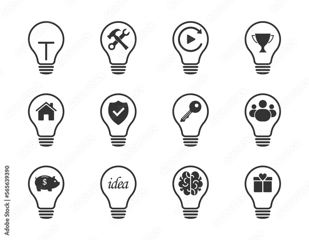 Idea lamp icons set. Flat style - stock vector Idea lamp icons set. Flat style - stock vector