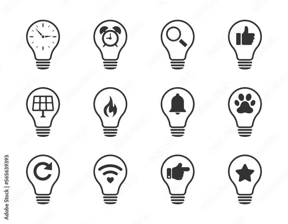 Idea lamp icons set. Flat style - stock vector Idea lamp icons set. Flat style - stock vector