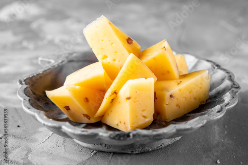 cheddar cheese cubes on plate photo