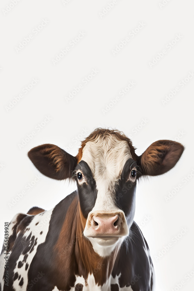 Portrait of a Cow isolated in white background, Generative Ai