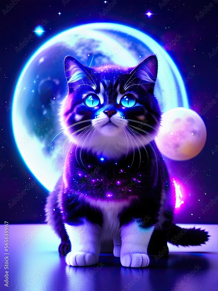 Fototapeta premium A cat in space. Space cat
