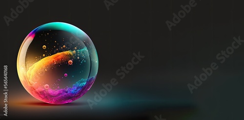 3d colorful gradient copy space abstract bubble round shape with thin film dispersion effect - modern futuristic design element on black background - generative ai