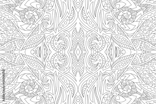 Line art for coloring book with vintage pattern