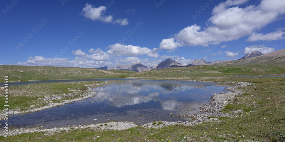 Alpine lake, Kakshaal Too in the Tian Shan mountain range near the Chinese border, Naryn Region, Kyrgyzstan
