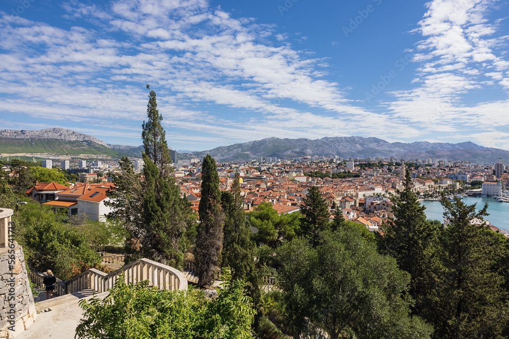 Wide view over the old part of Split seen from the slopes of the Marjan Hill