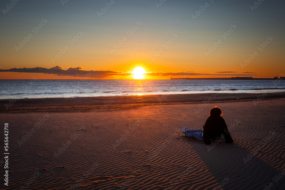 Playa de las Arenas beach by the Mediterranean Sea in Valencia at sunrise. Spain Playa de las Arenas beach by the Mediterranean Sea in Valencia at sunrise. Spain