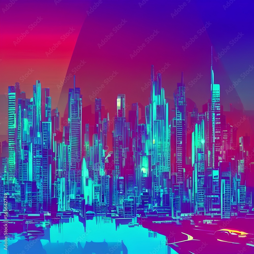 render, abstract neon background with red blue laser rays - generative ai