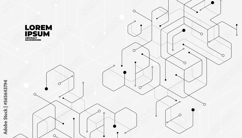 Geometric hexagon lines and dots connection banner template.