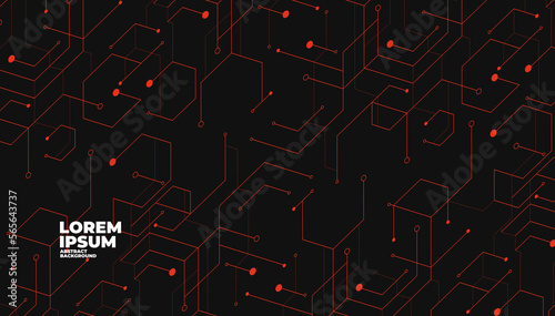 Abstract geometric red lines and dots connection on black cyber design modern technology futuristic background vector illustration.
