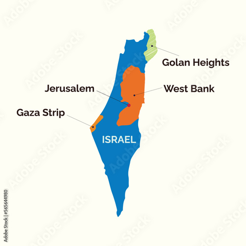 Wallpaper Mural Israel map with Gaza strip, West bank and Golan heights