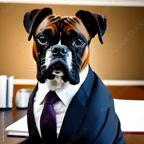 professional portrait photoshoot of a boxer in a business suit sitting behind a desk in an office
