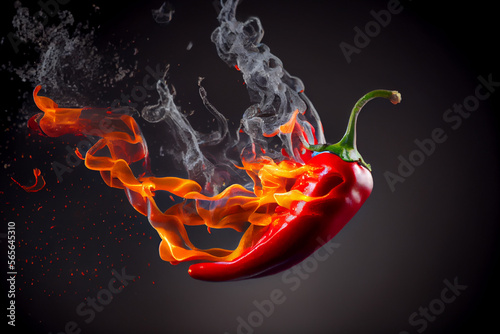 brennende scharfe rote Peperoni auf schwarzen Hintergrund - Generative Ai 