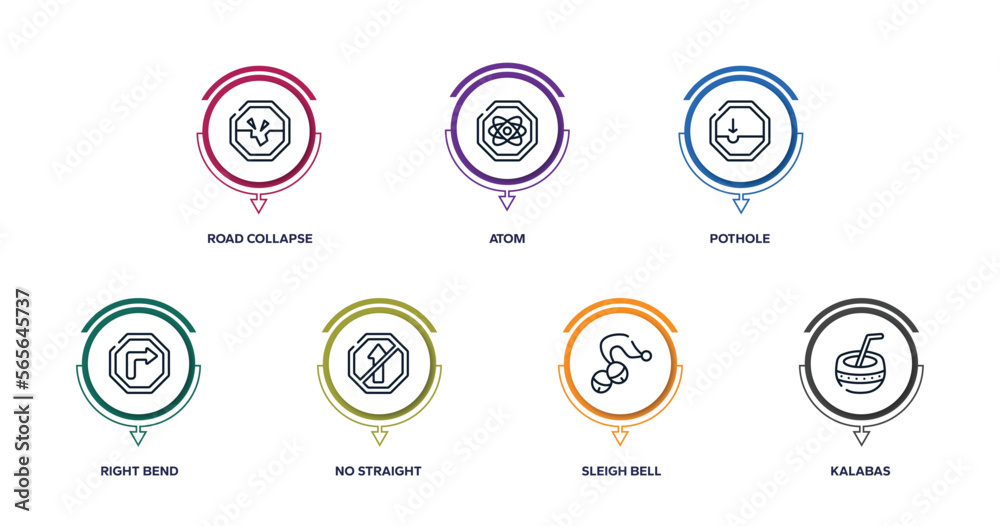 american indigenous outline icons with infographic template. thin line icons such as road collapse, atom, pothole, right bend, no straight, sleigh bell, kalabas vector. american indigenous outline icons with infographic template. thin line icons such as road collapse, atom, pothole, right bend, no straight, sleigh bell, kalabas vector.