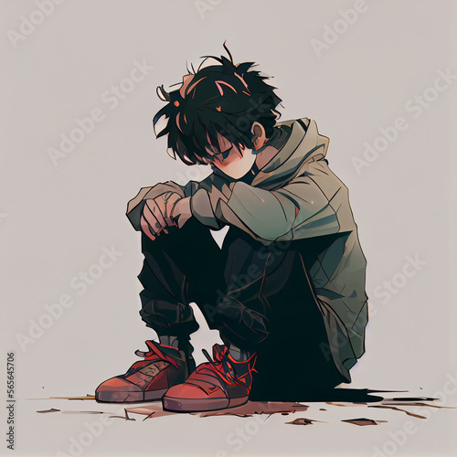 Sad anime boy