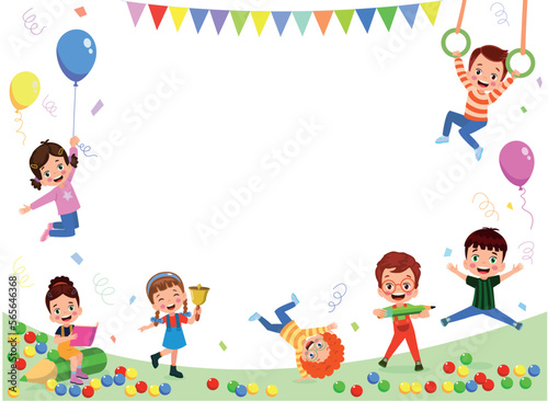 Crowd children cartoon with blank sign