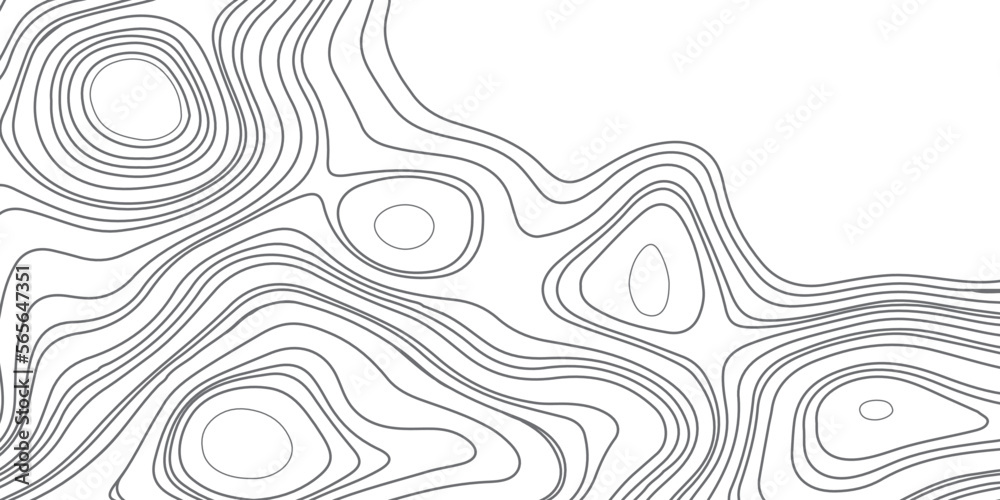 Black and white topographic map contour background. Topographic contours map background. Topography geographic lines background. White paper curved reliefs background. 