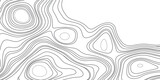 Black and white topographic map contour background. Topographic contours map background. Topography geographic lines background. White paper curved reliefs background. 