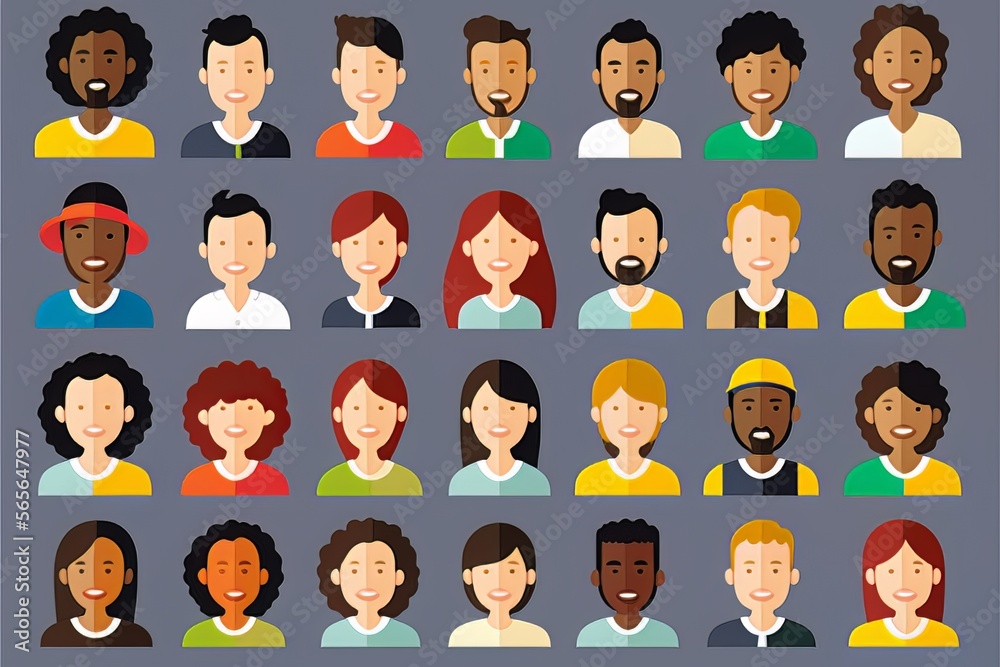 Ethnic group of people profiles illustration Ethnic group of people profiles illustration