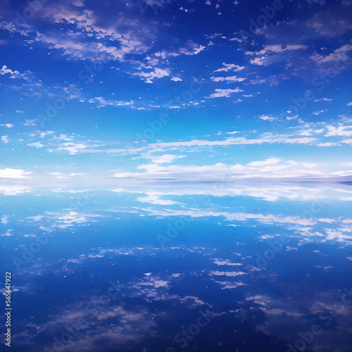 Beautiful blue sky and cloud reflection on the surface of the lake. Stars.