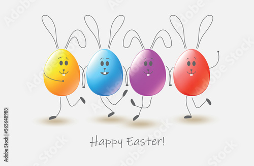 Happy Easter holiday design. Vector illustration. Colorful eggs with rabbit ears. Cute design for celebration
