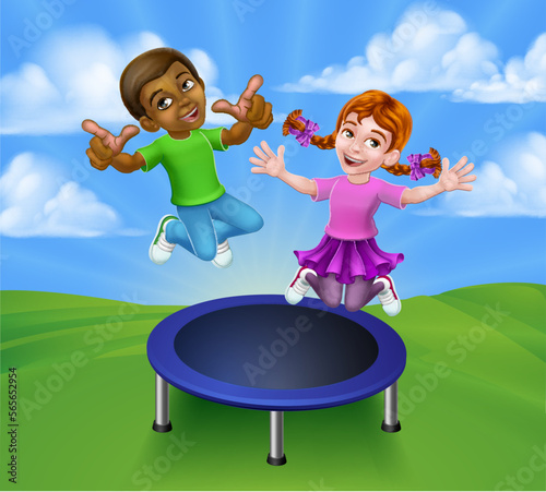 Two kids or children jumpin...