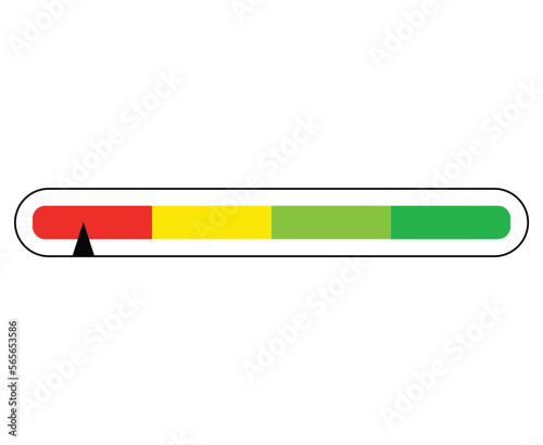 Stripe color scale meter. Panel gauge with dial showing positive green and negative red pressure with dashboard vector speedometer
