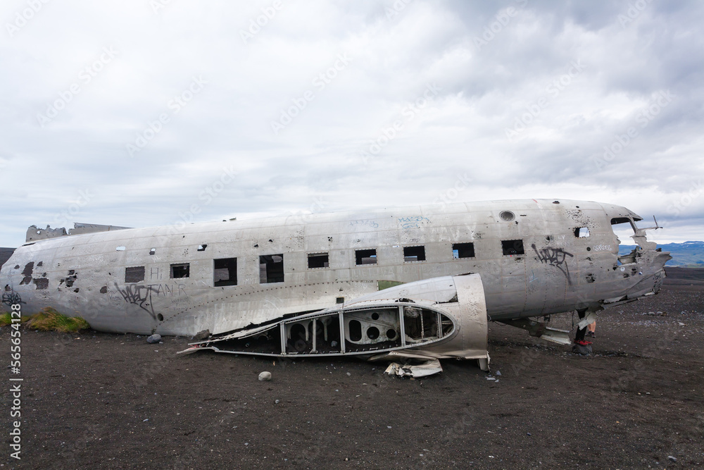 Solheimasandur plane wreck view. South Iceland landmark Solheimasandur plane wreck view. South Iceland landmark