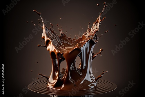 Hot melted dark chocolate high resolution high definition image, advertising, taste, aesthetic, tempting, advertising, cocoa, dessert, background, motion, splash, close-up, sweet, digital art. AI