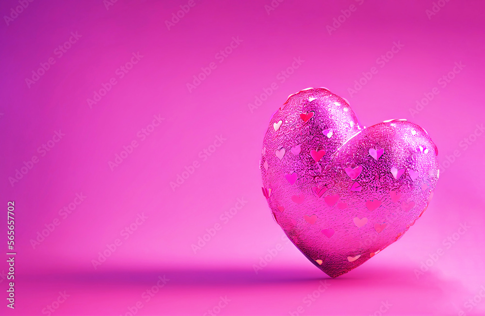Fototapeta premium background of side view pink tone heart on pink background, generative art by A.I.