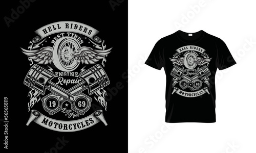 Hell Riders Best Tyrese Engine Repair 1969 Born To Ride Motorcycles Illustration Vector T-Shirt Design. 