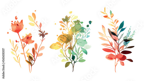 Watercolor flower bouquet collection. Spring style vector illustration