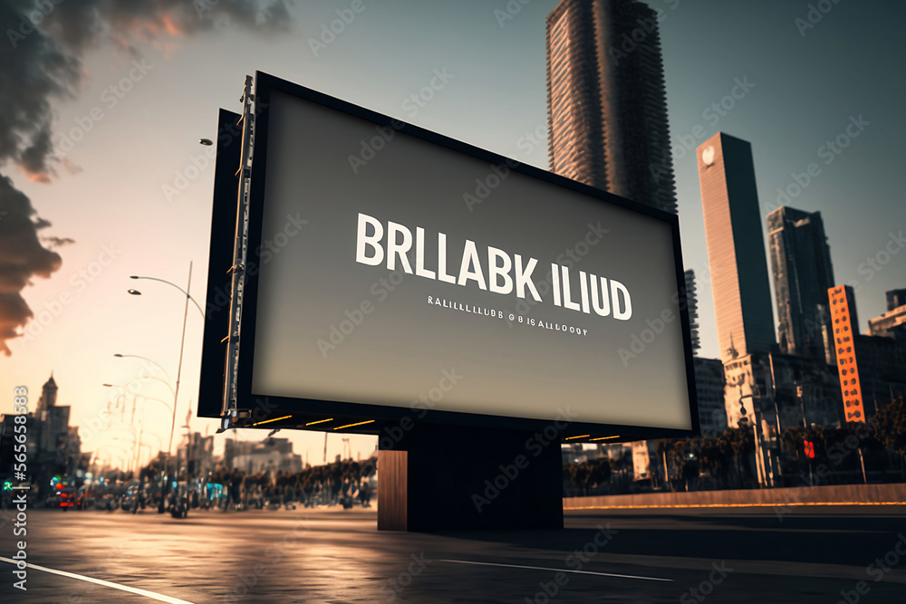 Big billboard standing in the city. Mockup Template. Blurred background. Sunset. Free copy space for your advertisement or graphic material. 3D render. Big billboard standing in the city. Mockup Template. Blurred background. Sunset. Free copy space for your advertisement or graphic material. 3D render.