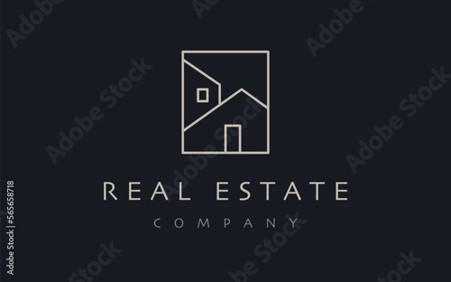 House inside square line logo. Modern real estate logo. Editable vector. photo