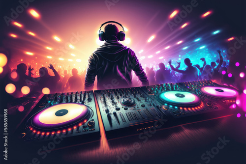Canvastavla DJ playing and mixing music in nightclub party at night