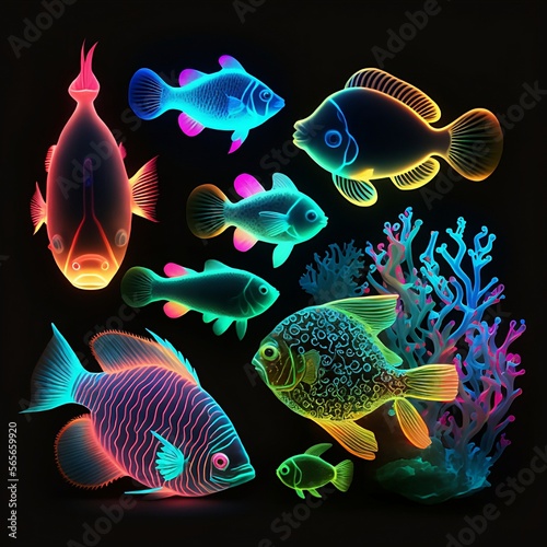 Neon Tropical Bioluminescent Fish