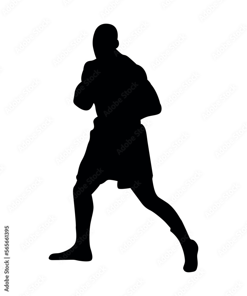 Black silhouette of boxers isolated on white background.
