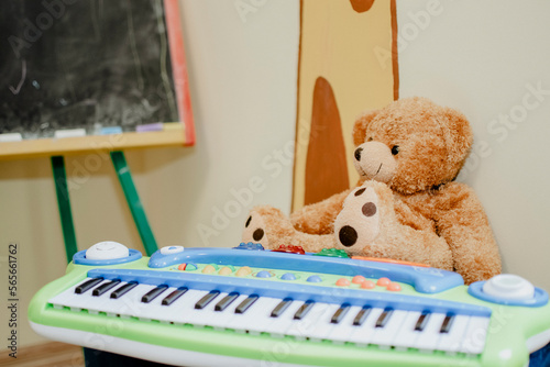 teddy bear on blackboard