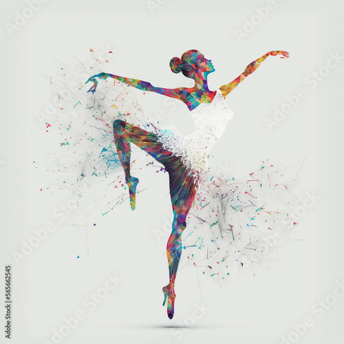 Ballerina Abstract line art and colorful with white background - generated by Generative AI 