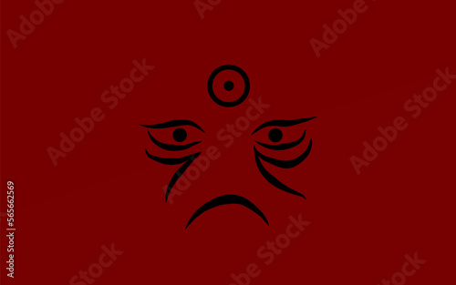 Spooky devil or demon face isolated on red background.