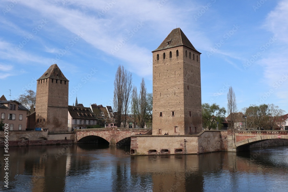 The medieval bridge Ponts Couverts in Strasbourg, France