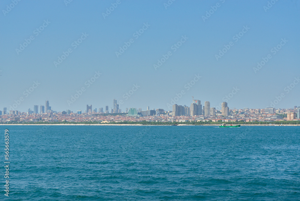 View from the Sea of Marmara to the city of Istanbul on a clear sunny day.