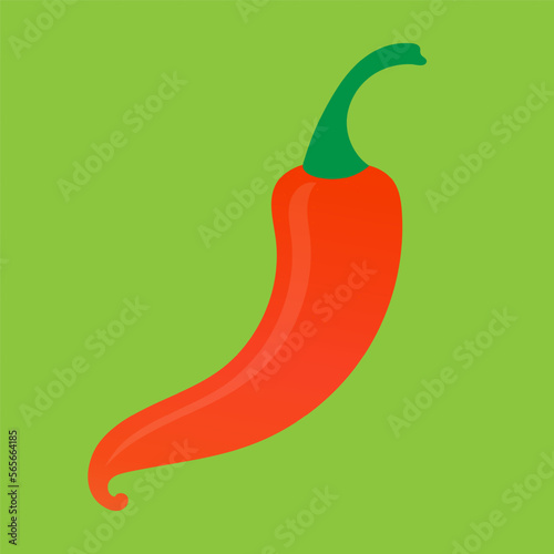 Hot red pepper on a green backgroudn. Chili papper illustration.
