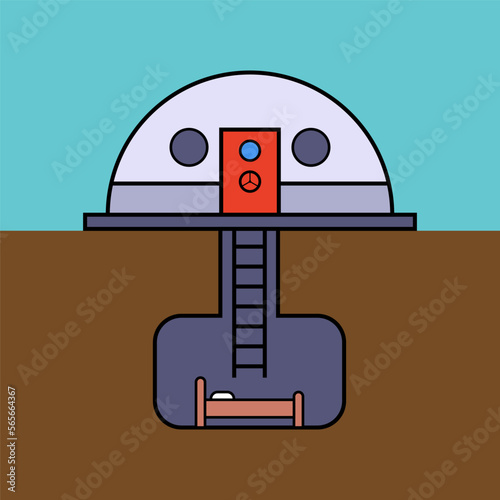 Concrete bomb shelter. Hide from nuclear weapons. Nuclear war. flat vector illustration.